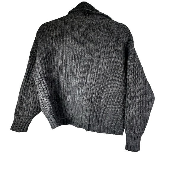 Anthropologie Deep V Cardigan Sweater Button Gray Carbon Oversized Chunky Knit - Picture 2 of 12